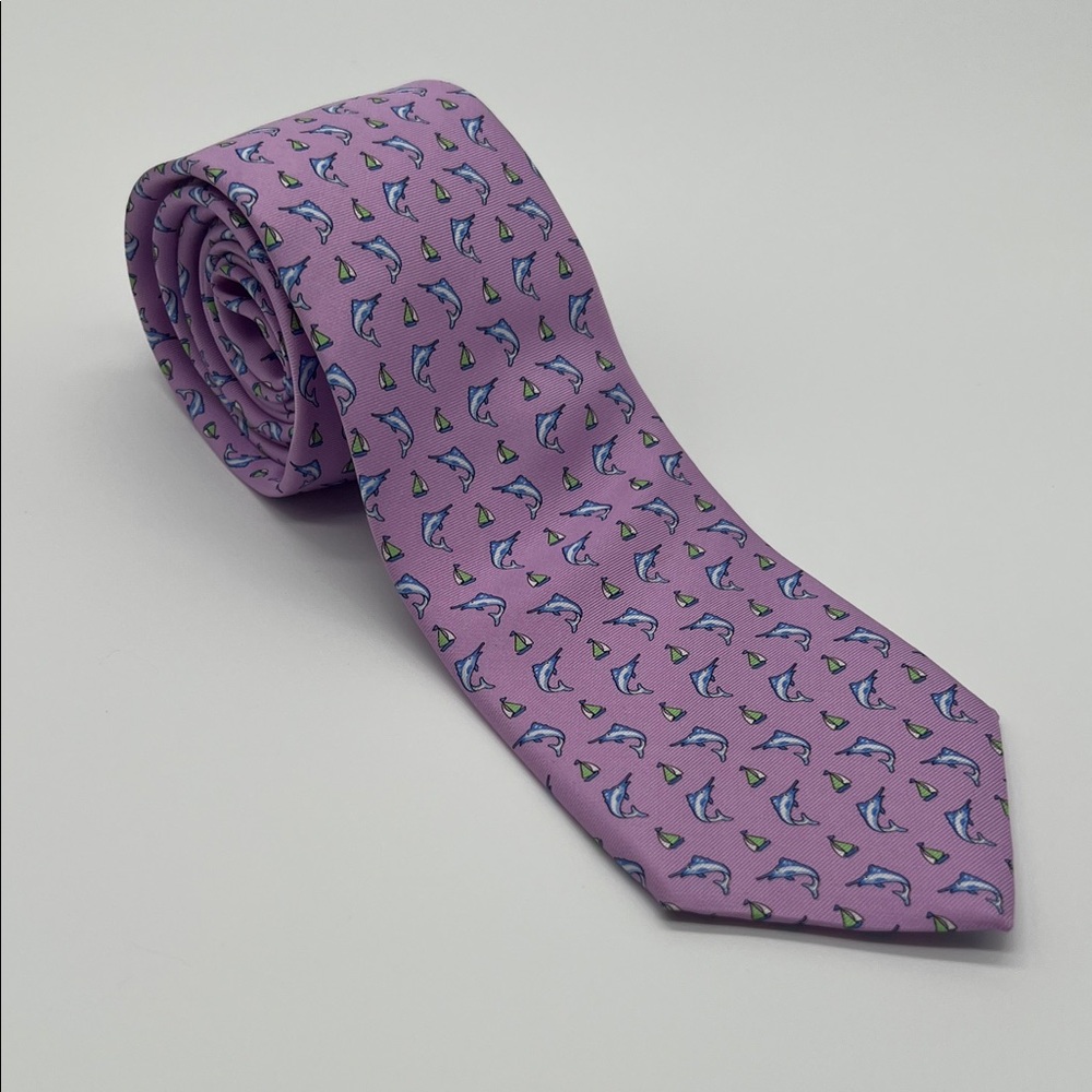 Brooks Brothers Pink and Blue Swordfish and Sailboat Patterned Tie